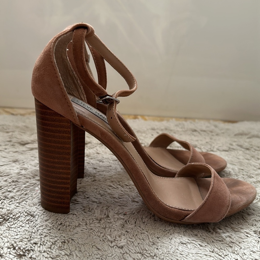 Steve Madden Open-Toed Camel Brown Suede Heels - image 3